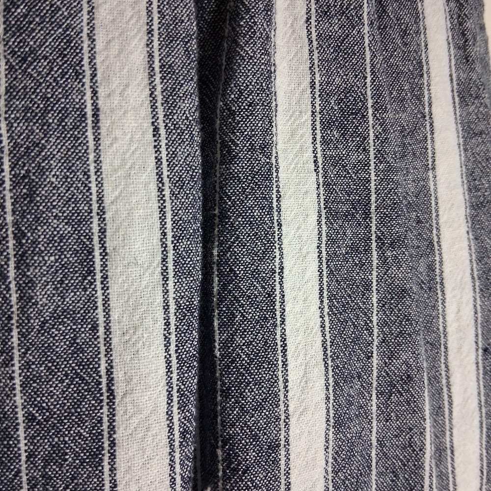 Striped High Waist Pull On Linen Blend Shorts - Navy & White SZ 14W - Picture 3 of 7